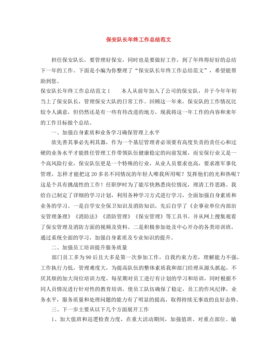 保安队长年终工作总结范文 _第1页