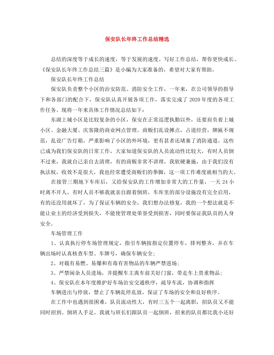 保安队长年终工作总结精选 _第1页