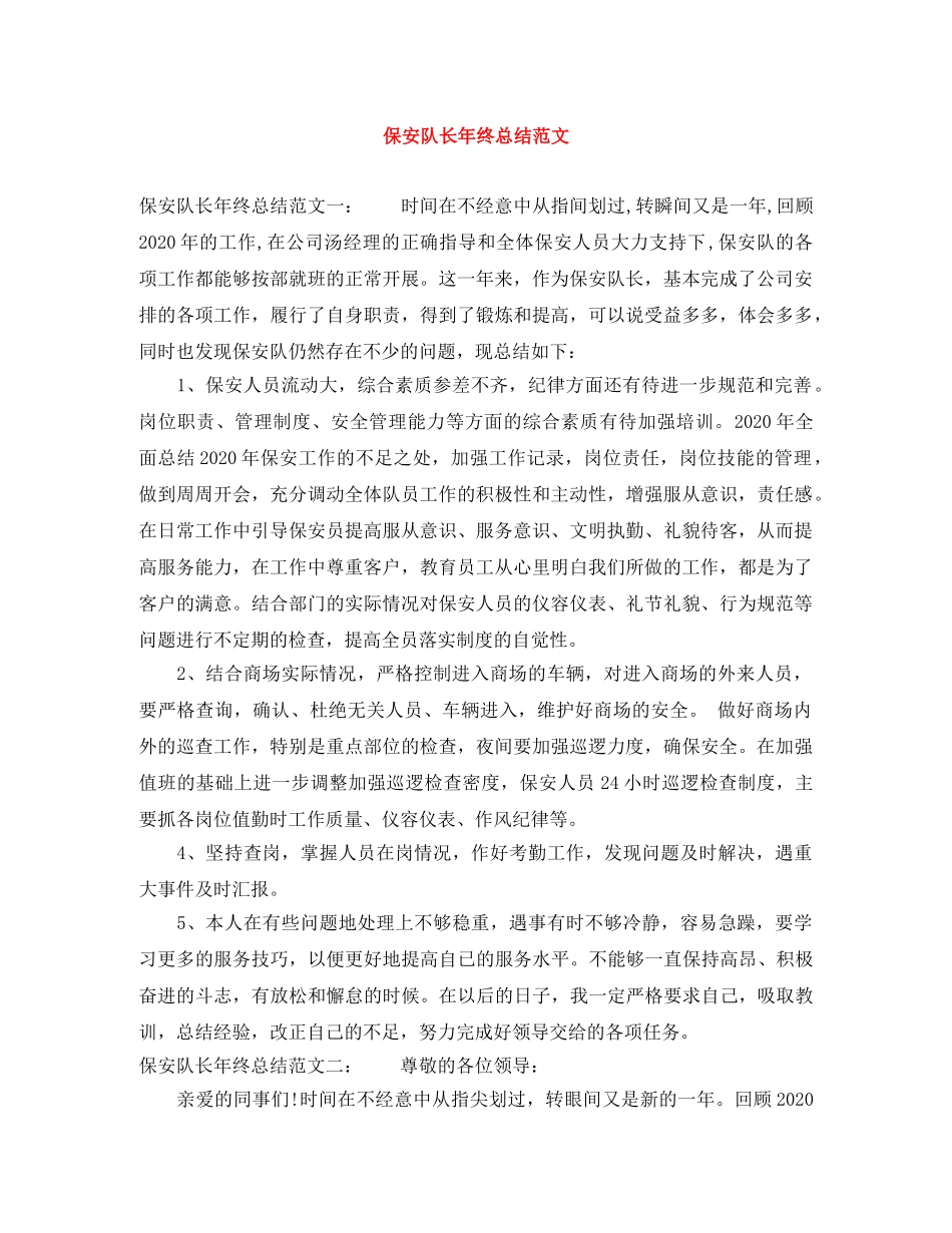 保安队长年终总结范文 _第1页