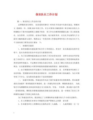 保安队长工作计划 