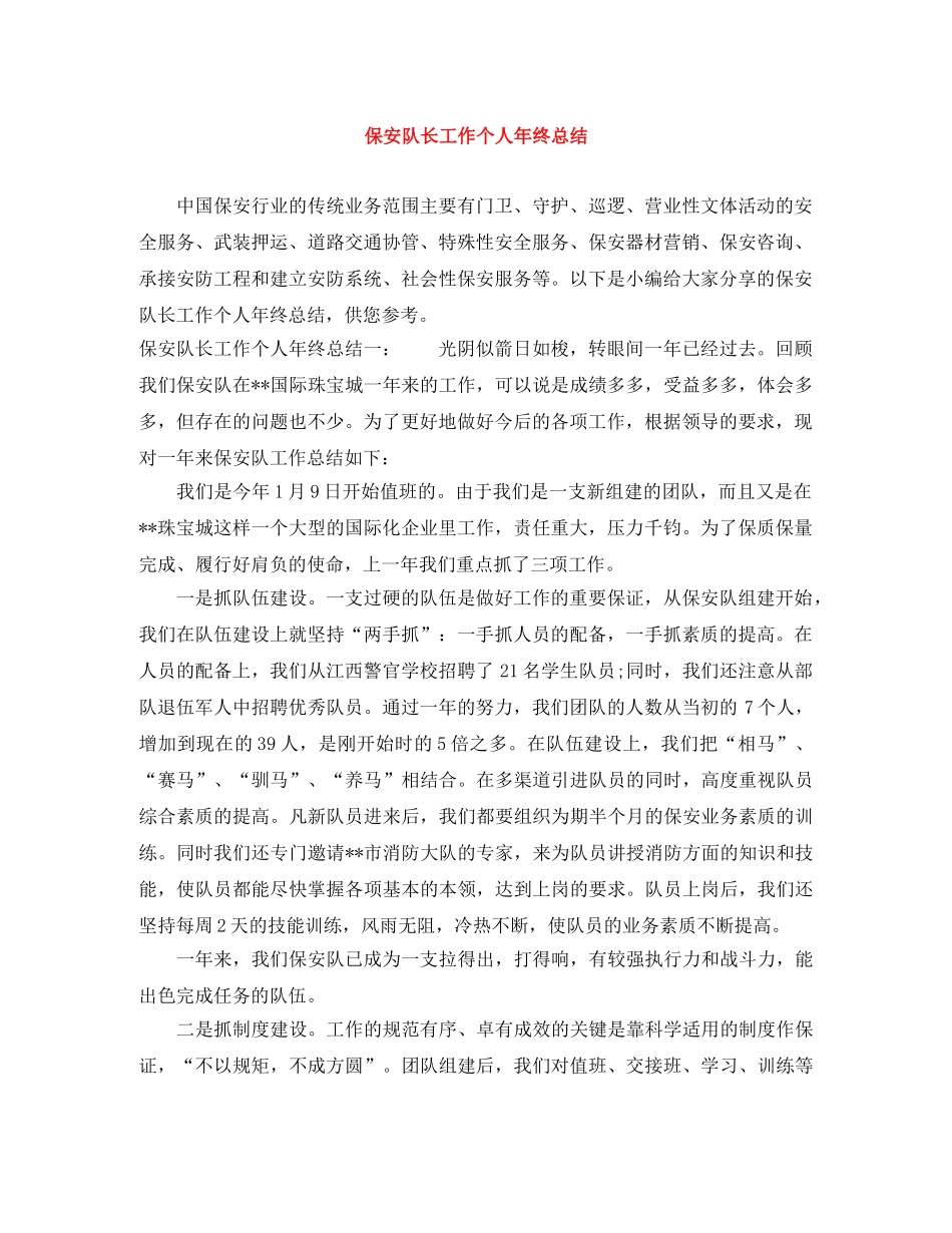 保安队长工作个人年终总结 _第1页
