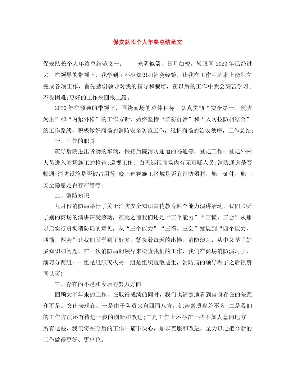 保安队长个人年终总结范文 _第1页
