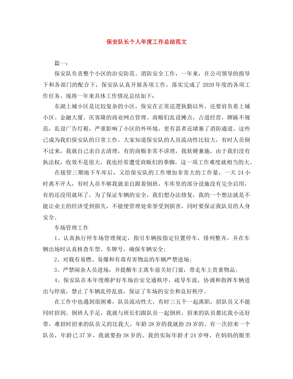 保安队长个人年度工作总结范文 _第1页