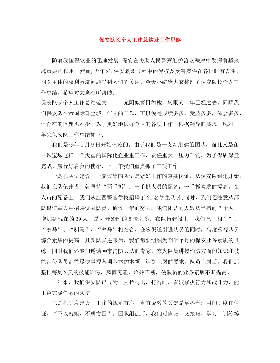 保安队长个人工作总结及工作思路 _第1页