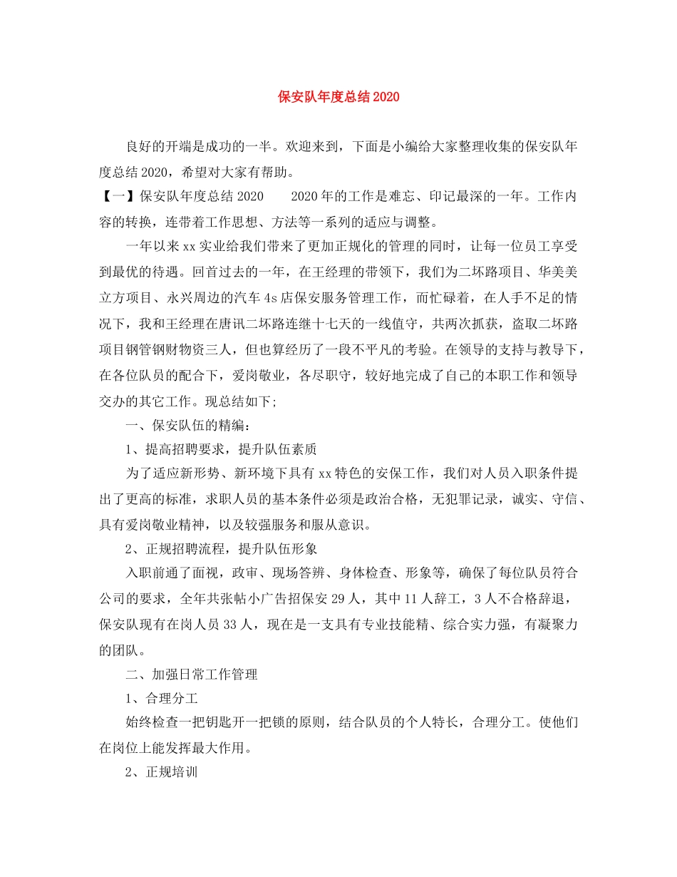 保安队年度总结2024 _第1页