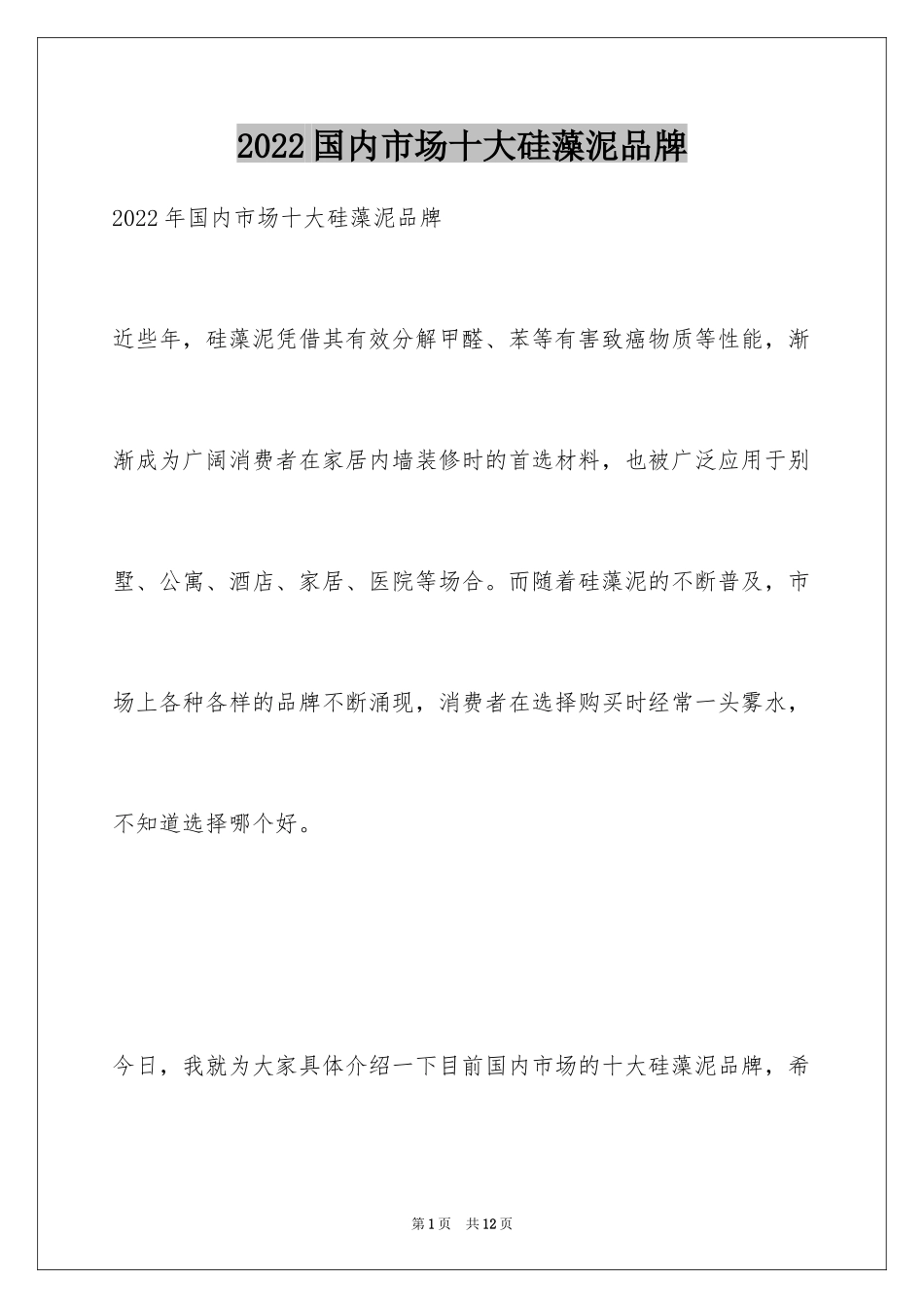 2024国内市场十大硅藻泥品牌_第1页