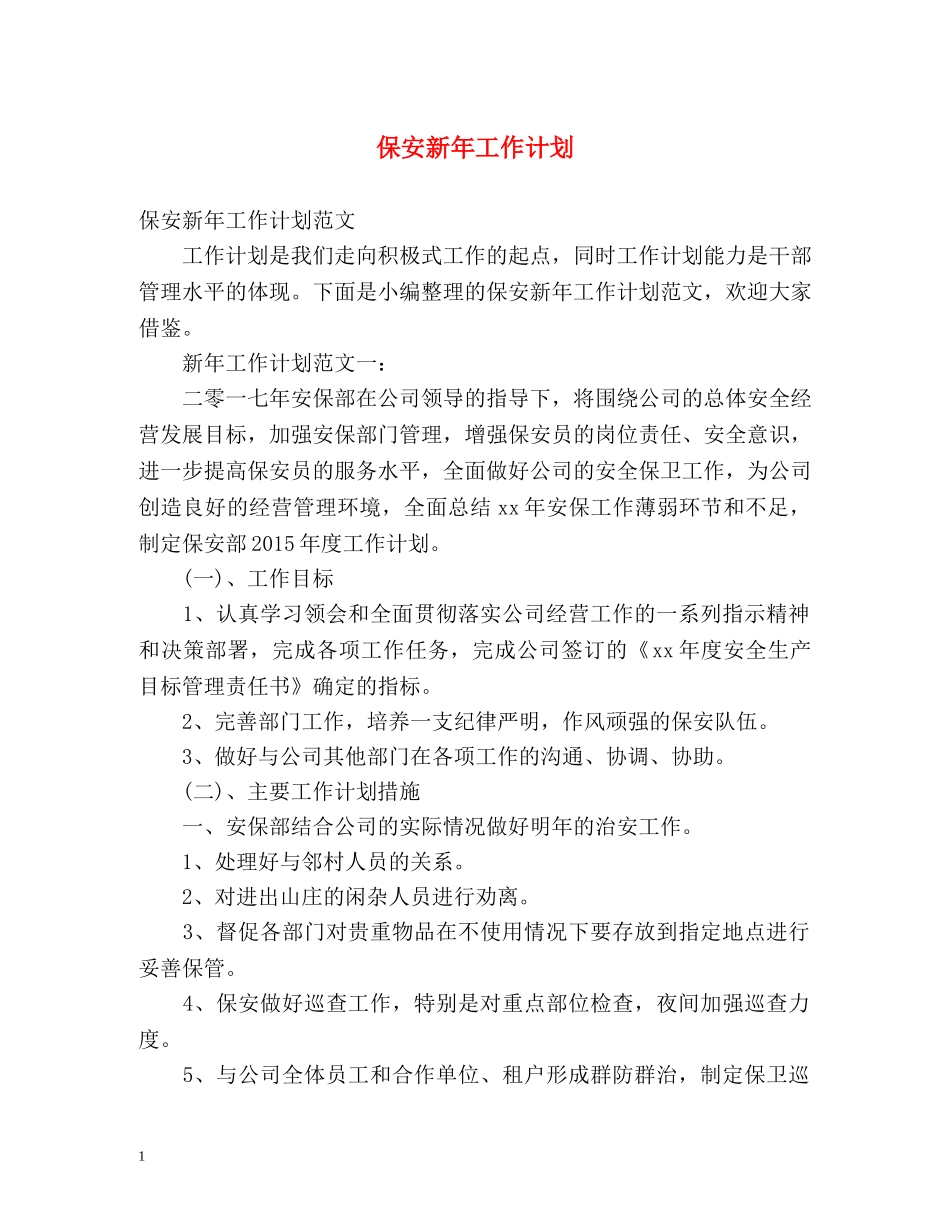 保安新年工作计划 _第1页