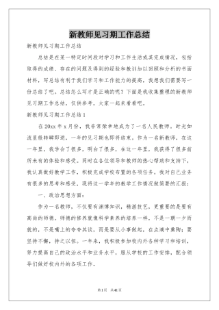 新教师见习期工作参考总结