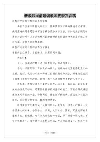 新教师岗前培训教师代表发言稿
