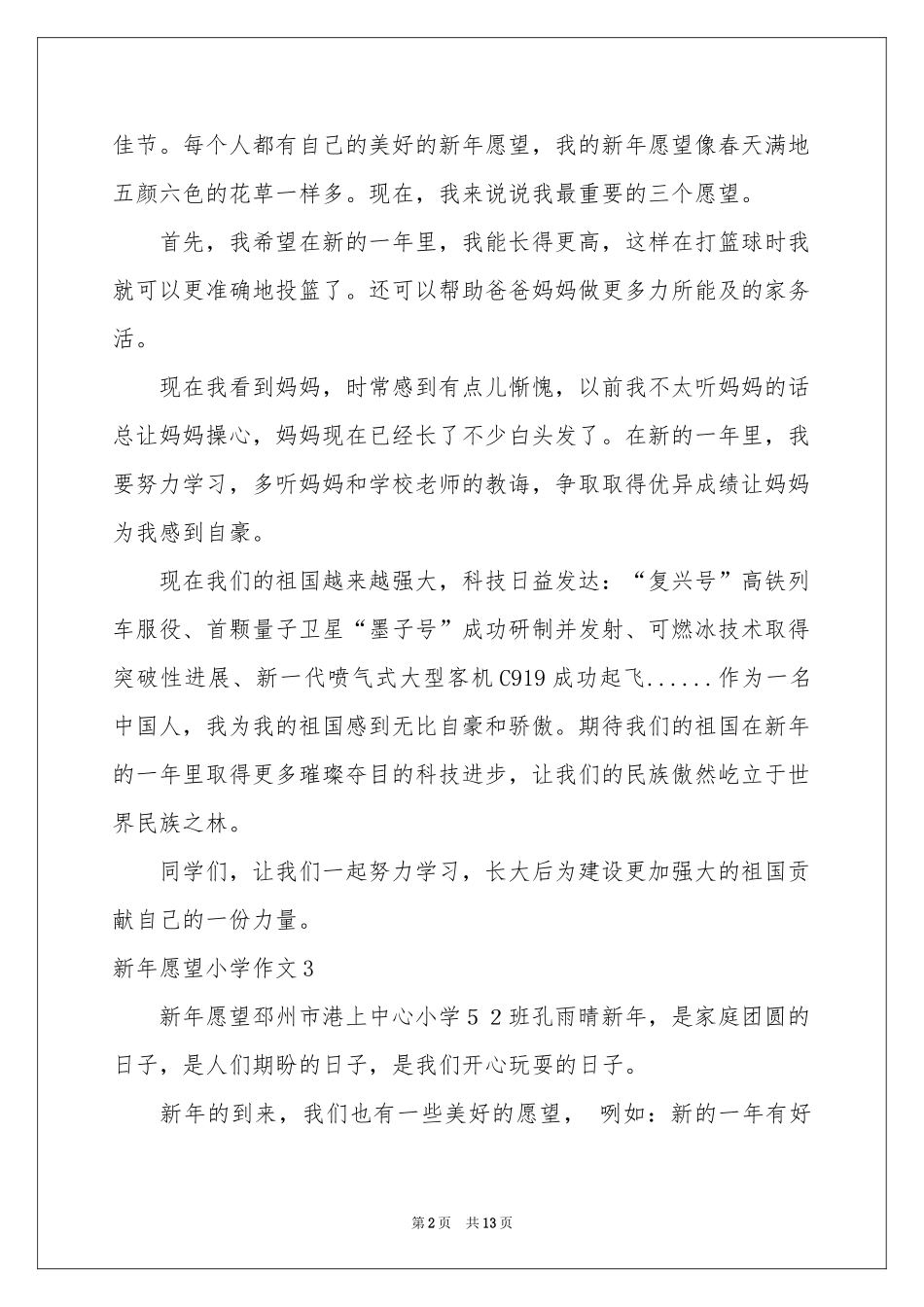 新年愿望小学作文_第2页