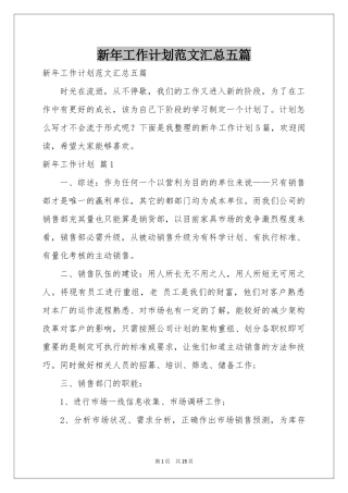 新年工作参考计划范本汇总五篇