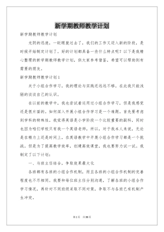 新学期教师教学参考计划