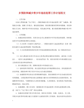 乡预防和减少青少年违法犯罪工作计划范文 