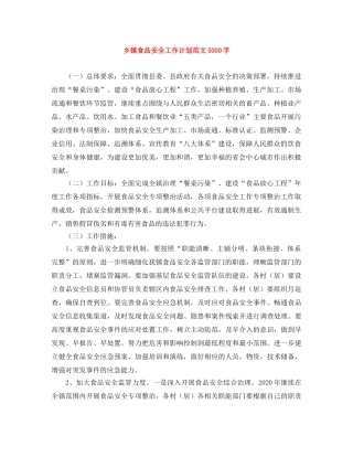 乡镇食品安全工作计划范文5000字 