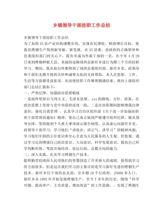 乡镇领导干部挂职工作总结 