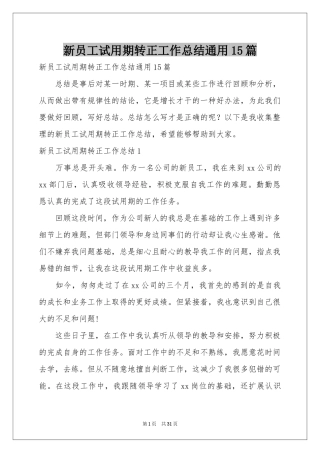 新员工试用期转正工作参考总结通用15篇