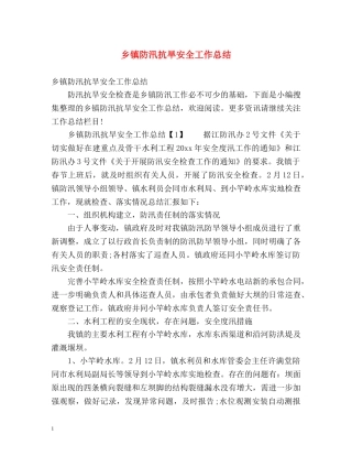 乡镇防汛抗旱安全工作总结 