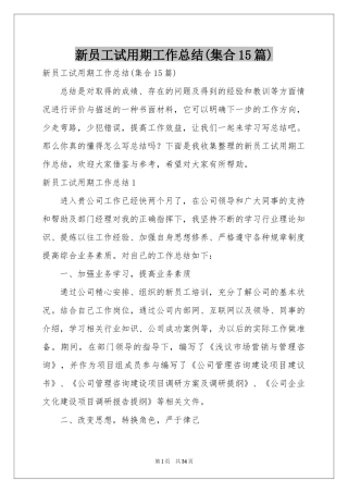 新员工试用期工作参考总结(集合15篇)