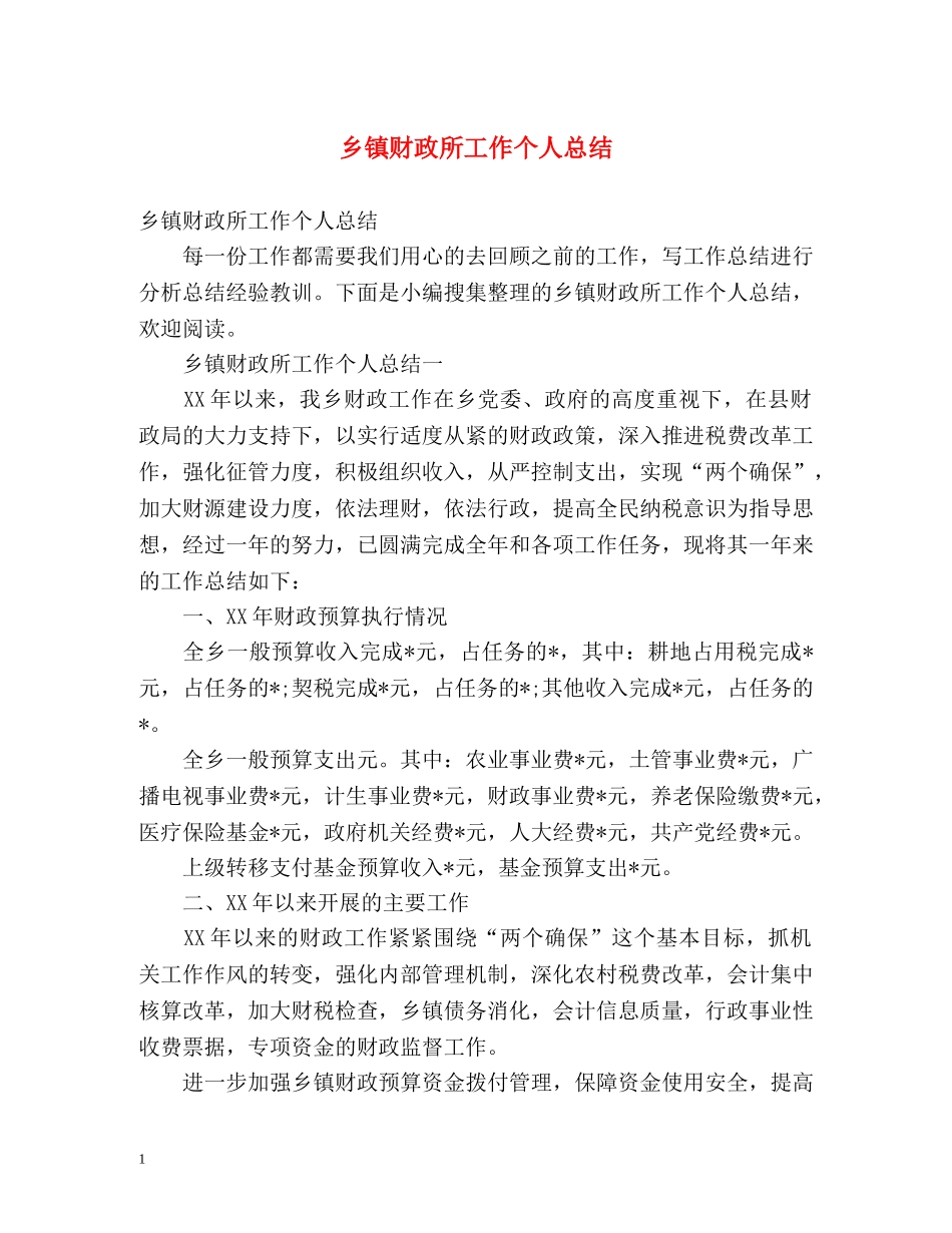 乡镇财政所工作个人总结 _第1页