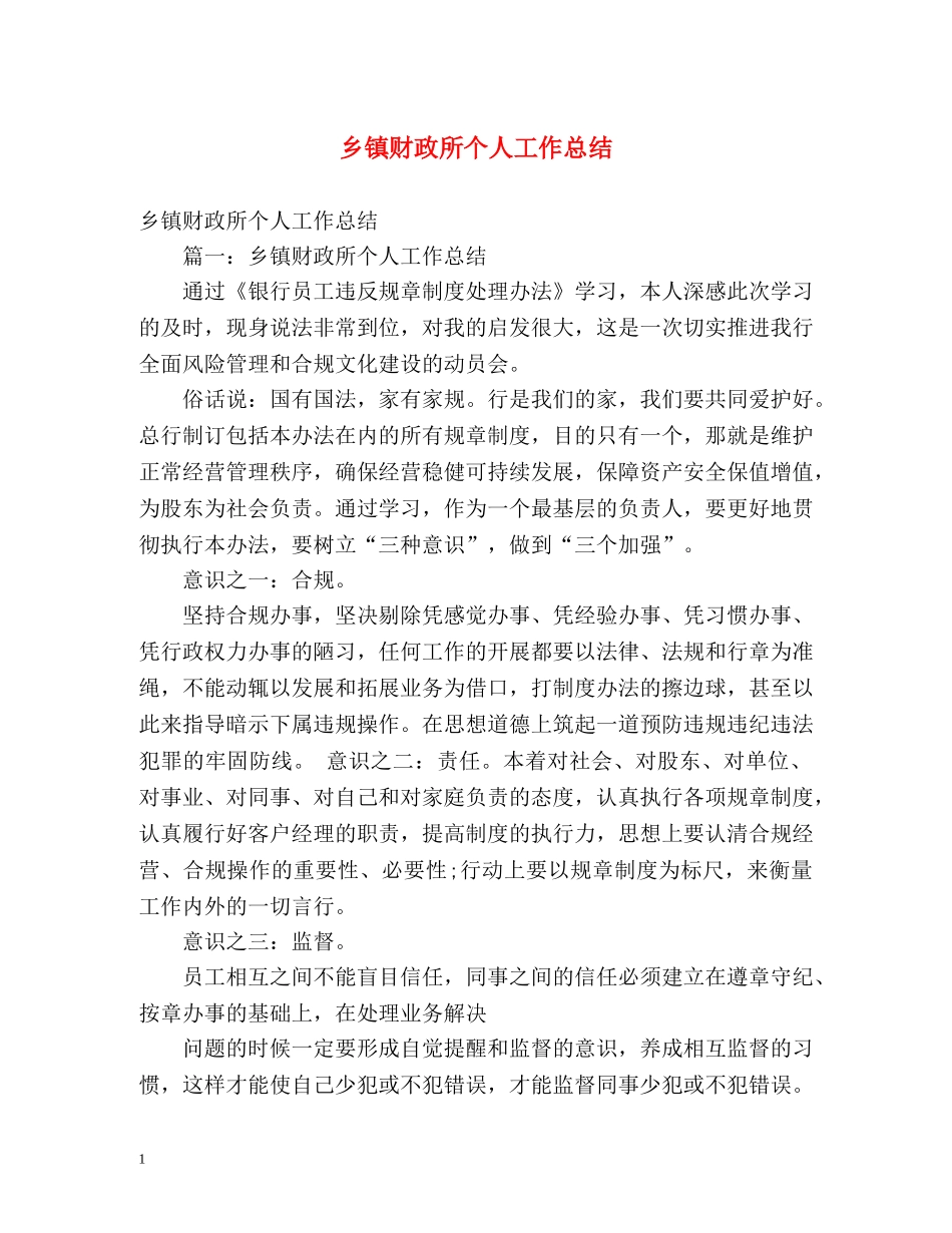 乡镇财政所个人工作总结2 _第1页