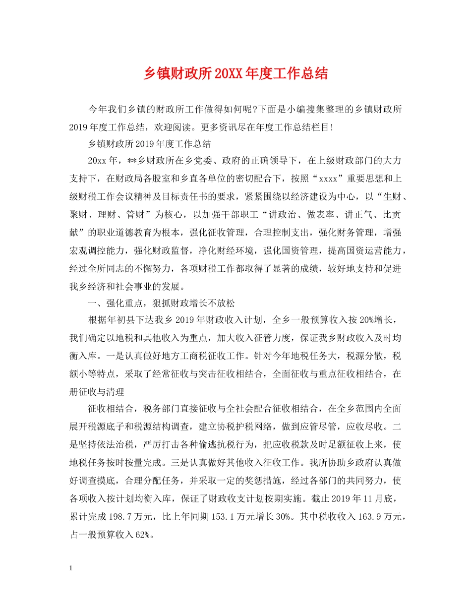 乡镇财政所20XX年度工作总结 _第1页