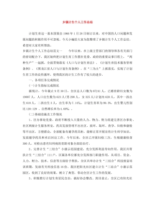 乡镇计生个人工作总结 