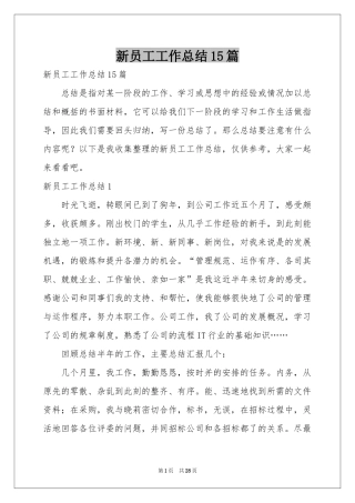 新员工工作参考总结15篇