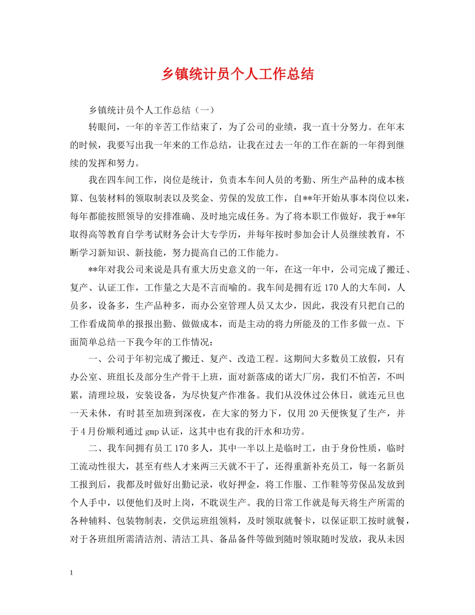 乡镇统计员个人工作总结2 _第1页