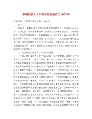 乡镇纪委个人年终工作总结范文3000字 