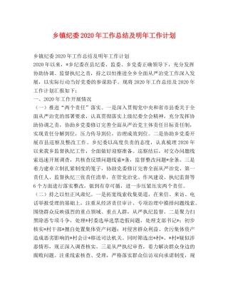 乡镇纪委2024年工作总结及明年工作计划 