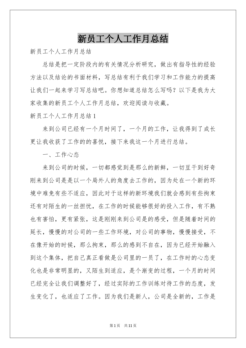 新员工个人工作月参考总结_第1页