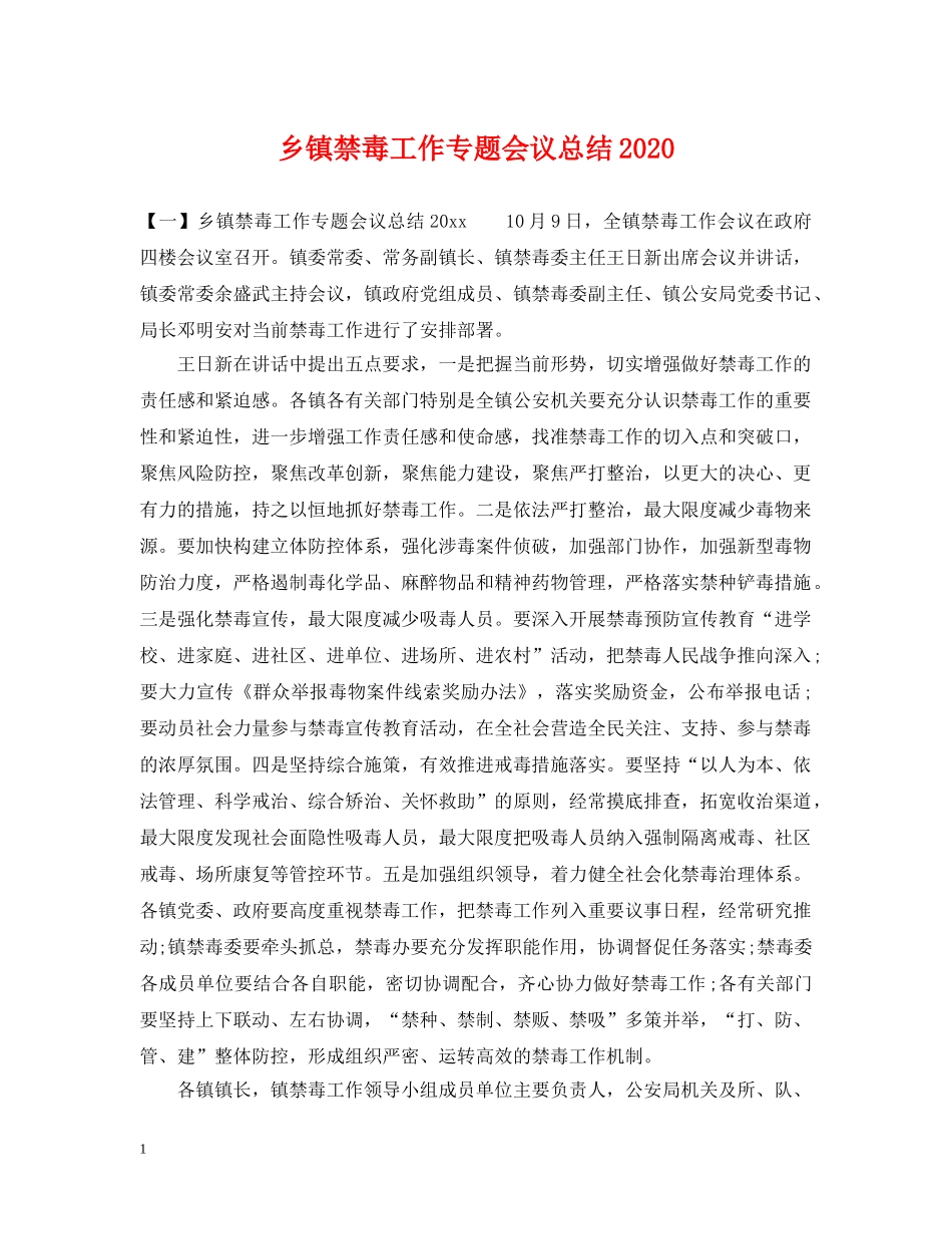 乡镇禁毒工作专题会议总结2024 _第1页