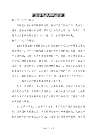 新员工个人工作参考计划