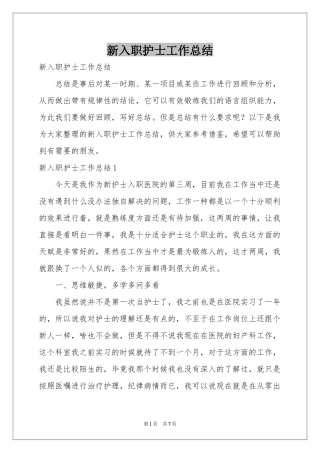 新入职护士工作参考总结