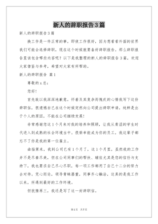 新人的辞职报告3篇