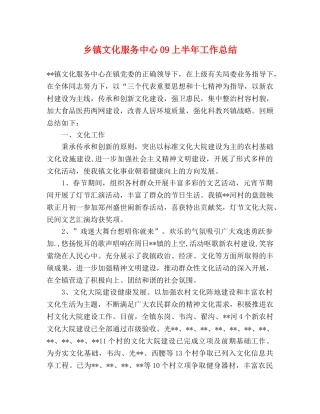 乡镇文化服务中心09上半年工作总结 