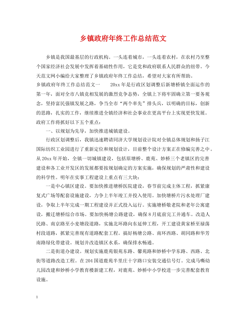 乡镇政府年终工作总结范文 _第1页