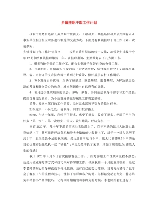 乡镇挂职干部工作计划 