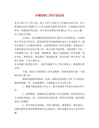 乡镇挂职工作计划总结 