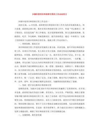 乡镇年度项目和招商引资的工作总结范文 
