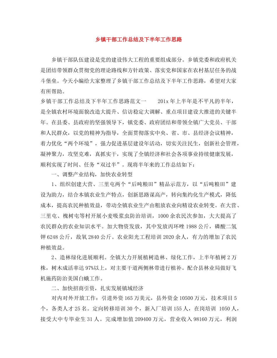 乡镇干部工作总结及下半年工作思路 _第1页