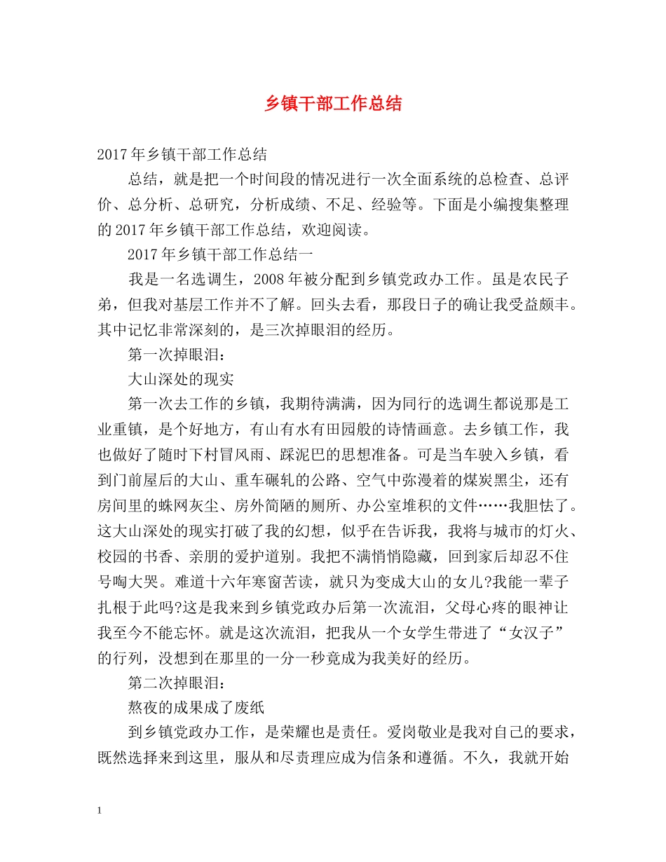 乡镇干部工作总结2 _第1页