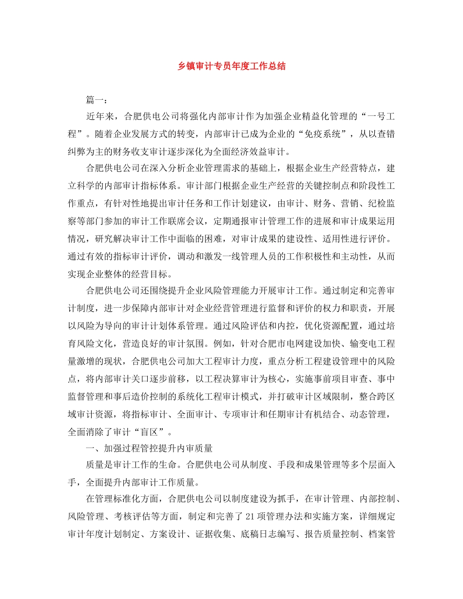乡镇审计专员年度工作总结 _第1页