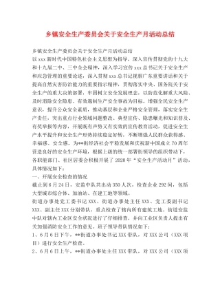 乡镇安全生产委员会关于安全生产月活动总结 