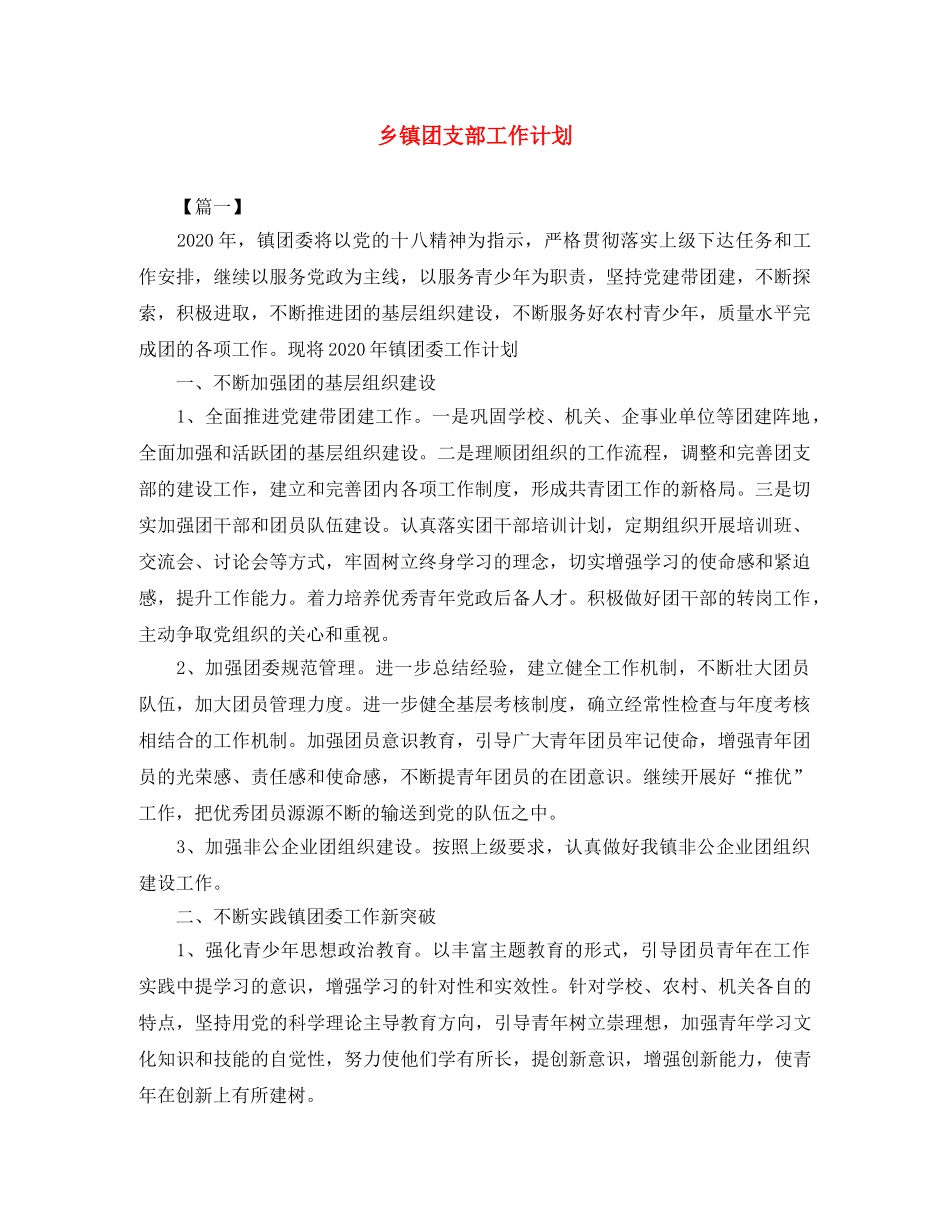 乡镇团支部工作计划 _第1页