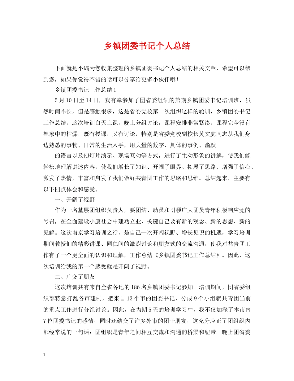 乡镇团委书记个人总结 _第1页