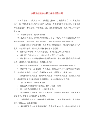 乡镇卫生院护士长工作计划怎么写 