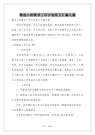 小班教学工作参考计划范本汇编九篇