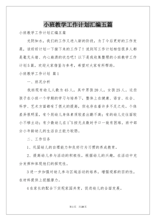 小班教学工作参考计划汇编五篇