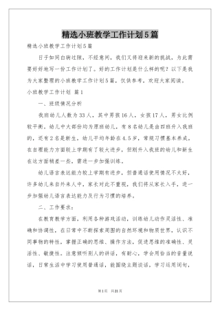 小班教学工作参考计划5篇